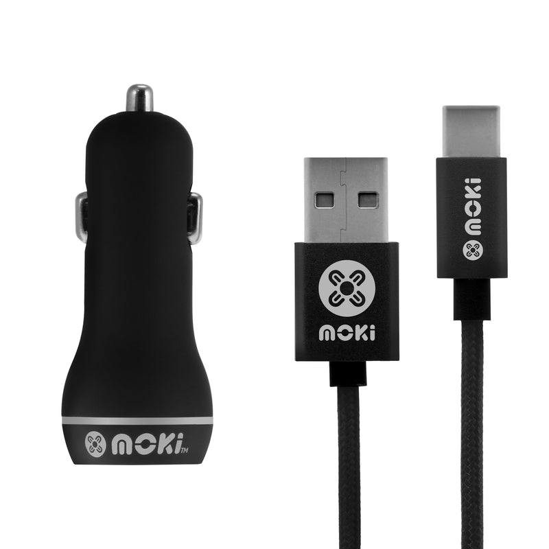 MOKI Type-C SynCharge Braided Cable + Car Charger