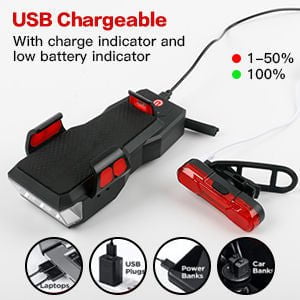 Bike LED Light 550LM Front and Back USB Rechargeable with 4000mAh Power Bank and IPX4 Waterproof - Payday Deals