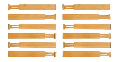 12 Pack Bamboo Adjustable Kitchen Drawer Dividers (Large, 44-55 cm)