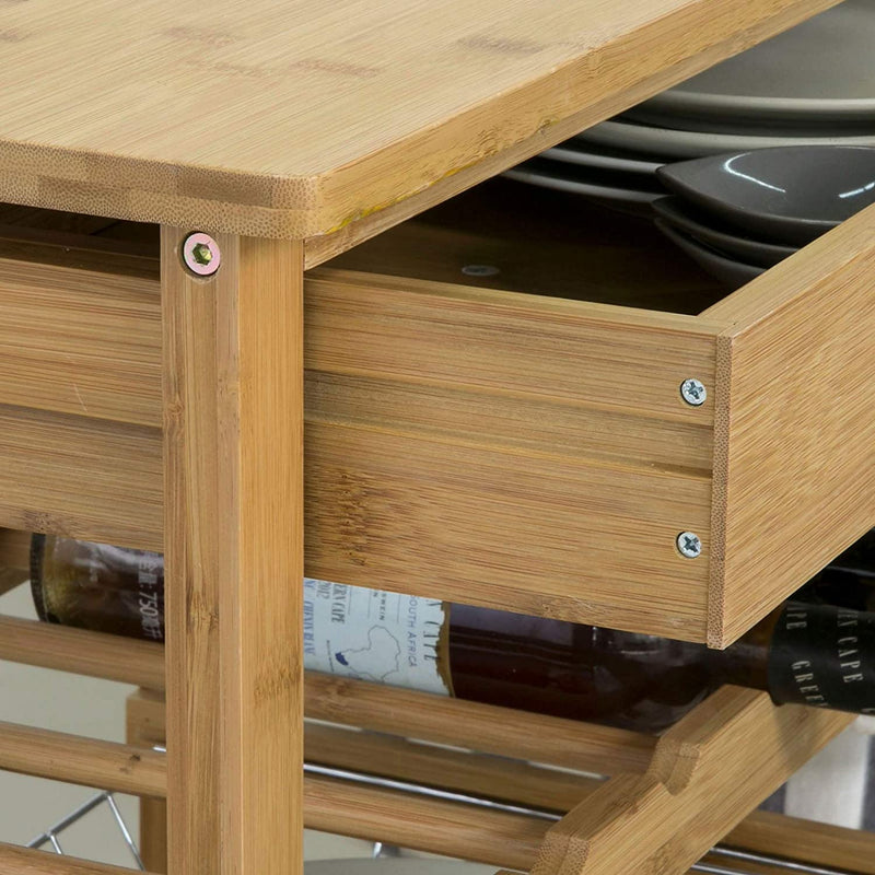 Bamboo Kitchen Storage Trolley with Wine Rack - Payday Deals