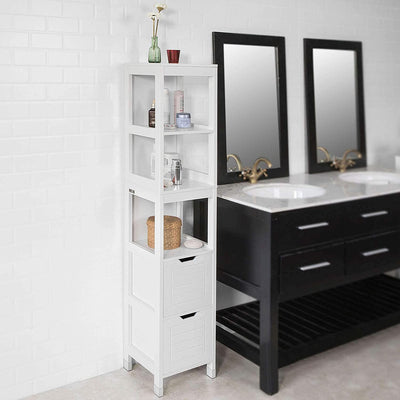 Freestanding Tall Cabinet with Standing Shelves and Drawers