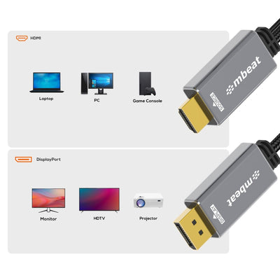 mbeat Tough Link 1.8m HDMI to DisplayPort Cable with USB Power