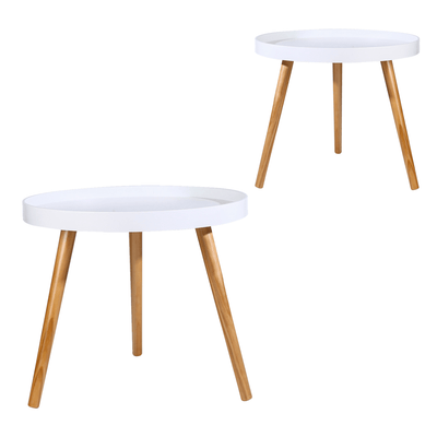 Round Bedside Table Small Side Table Bedroom Modern Furniture Set of 2