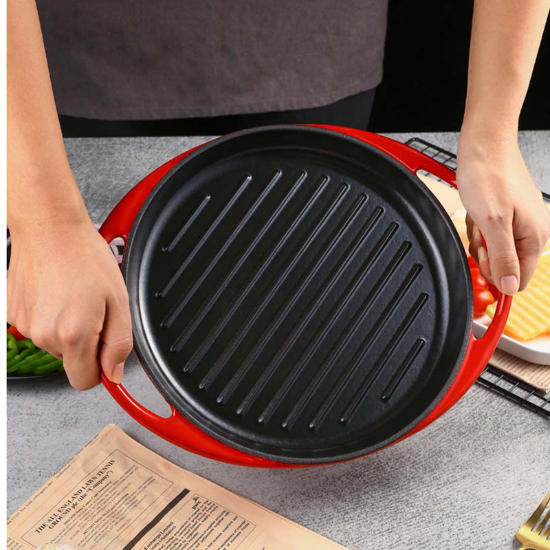 SOGA Enamel Porcelain 26cm Cast Iron Frying Pan Skillet Non-stick Coating Steak Sizzle Platter