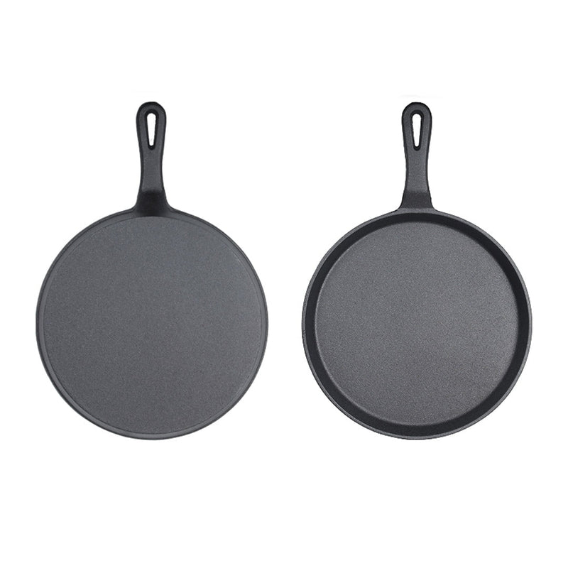 SOGA 2X 26cm Round Cast Iron Frying Pan Skillet Griddle Sizzle Platter