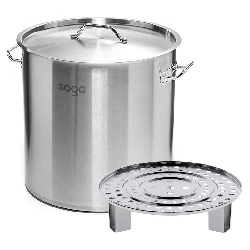 SOGA 50L Stainless Steel Stock Pot with One Steamer Rack Insert Stockpot Tray