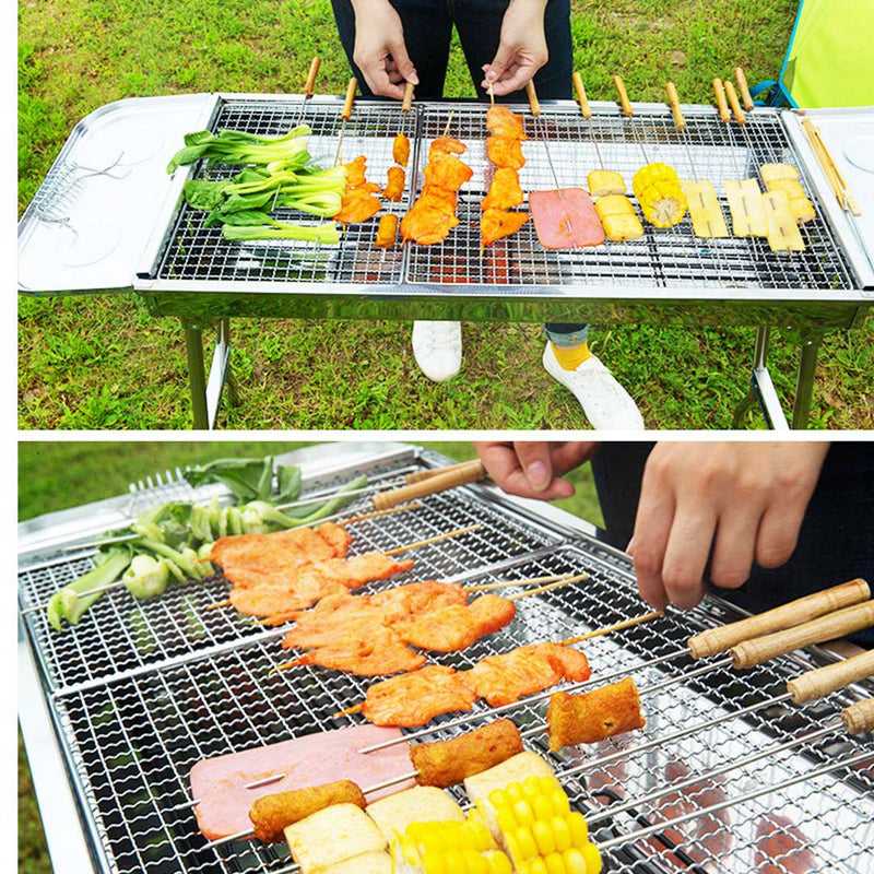 SOGA 2X Skewers Grill with Side Tray Portable Stainless Steel Charcoal BBQ Outdoor 6-8 Persons