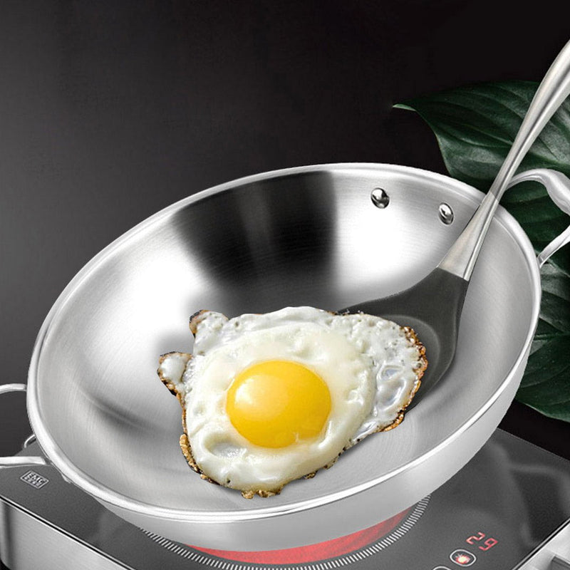 SOGA 2X 3-Ply 42cm Stainless Steel Double Handle Wok Frying Fry Pan Skillet with Lid