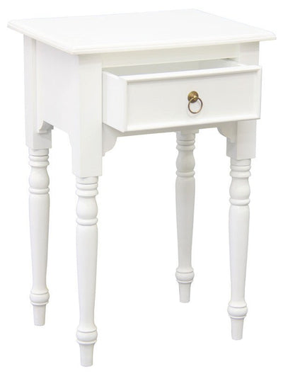 Milly Turn Leg 1 Drawer Side Table (White)
