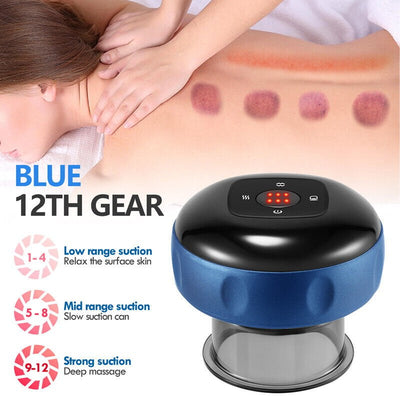 12 levels Electric Cupping Therapy Smart Scraping Massager Red Light Heating Body Slimming Blue