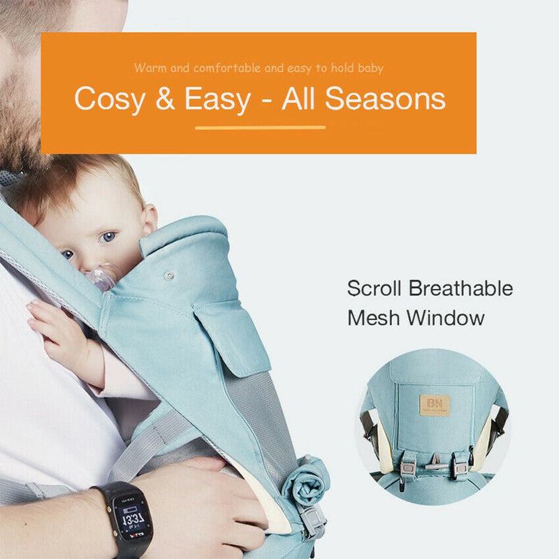 Adjustable Ergonomic Infant Baby Carrier With Hip Seat Stool Wrap Sling Backpack Lake Blue