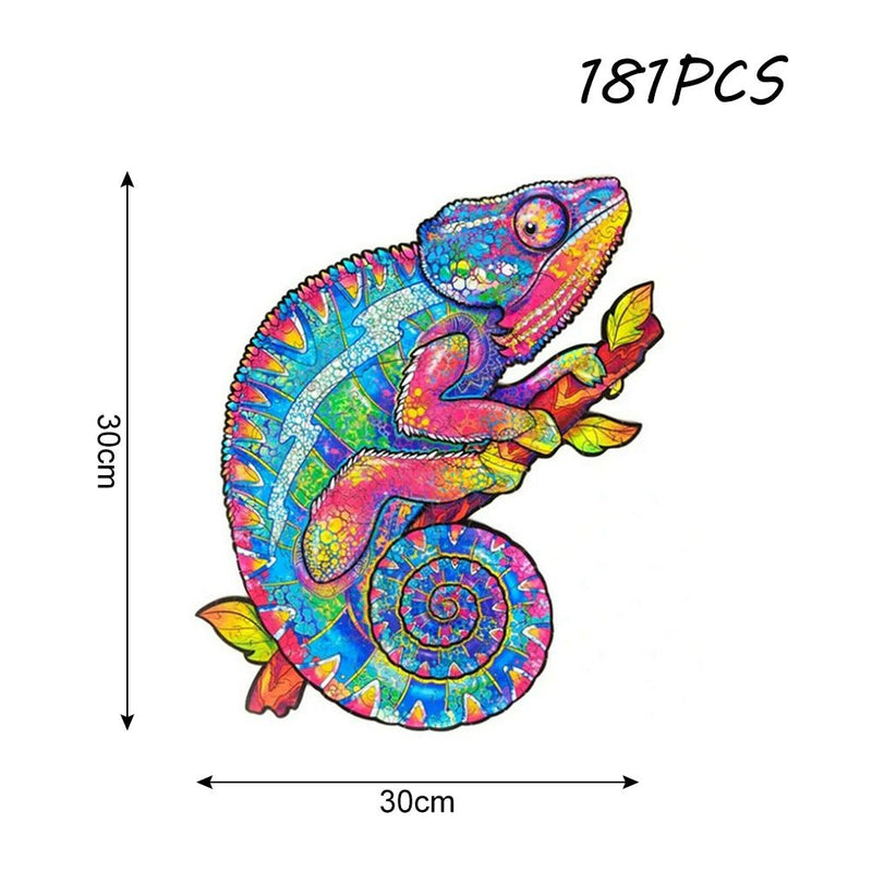 A3 Chameleon Wooden Jigsaw Puzzles Unique Animal Shapes Kids Adult Toy Gift