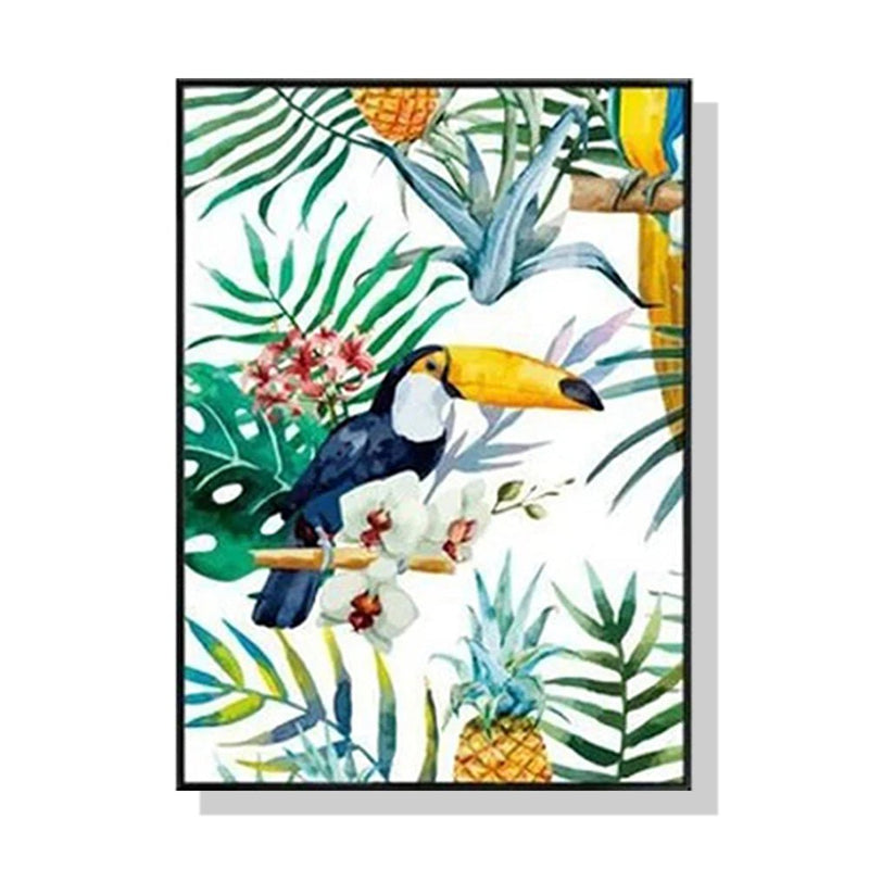 Wall Art 100cmx150cm Toucan plants Black Frame Canvas