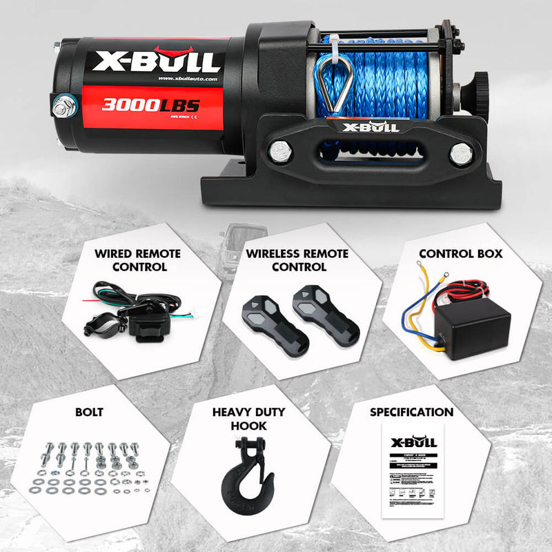 X-BULL 12V Electric Winch 3000LB ATV Winch Boat Trailer Winch Synthetic Rope 4WD
