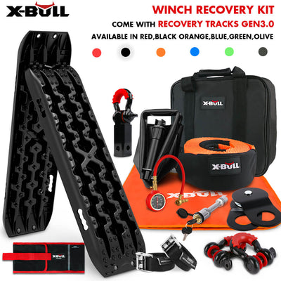 X-BULL Winch Recovery Kit with Recovery Tracks Boards Gen 3.0 Snatch Strap Off Road 4WD Black