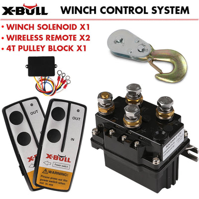 X-BULL Winch Solenoid Relay 12V 500A Winch Controller Twin Wireless Remote 4T Block Pulley