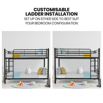 Kingston Slumber 2in1 Single Metal Bunk Bed Frame, with Modular Design, Dark Matte Grey