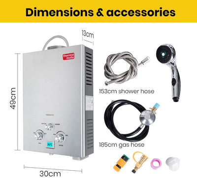 Thermomate Outdoor Water Heater Gas Camping Portable Tankless Hot Shower