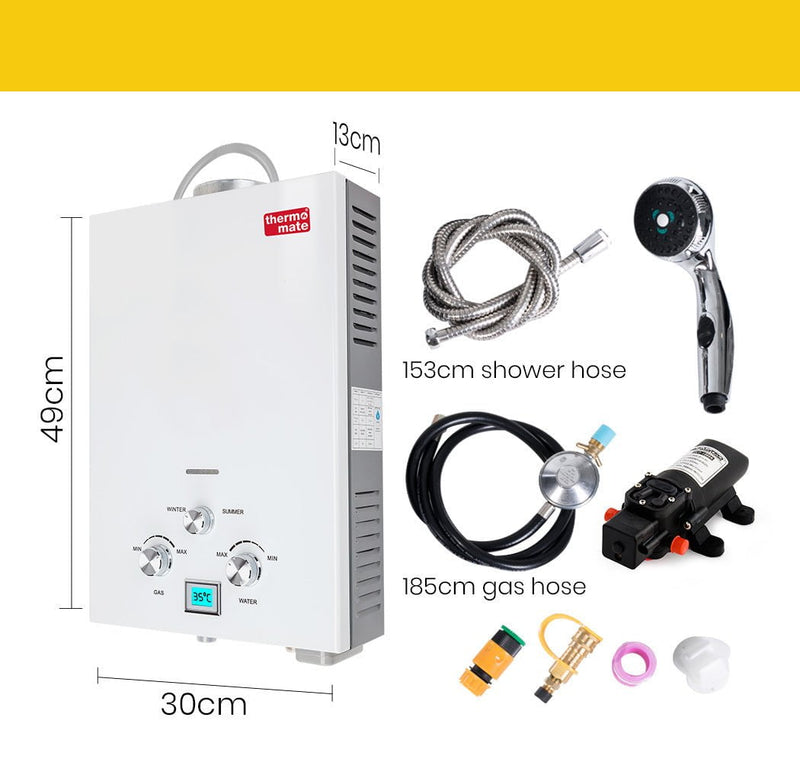Thermomate Outdoor Water Heater Gas Camping Hot Portable Tankless Shower Pump