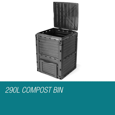 PLANTCRAFT 290L Aerated Compost Bin Grey - Food Waste Garden Recycling Composter