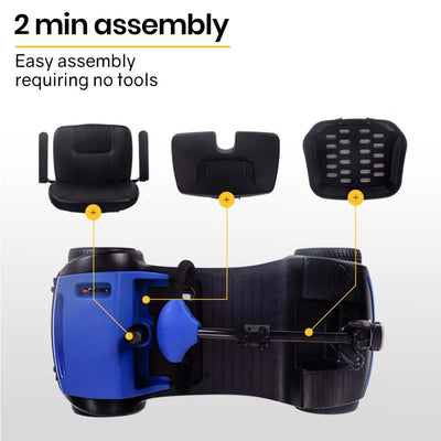 EQUIPMED Electric Mobility Scooter Portable Folding for Elderly Older Adult, SmartRider Black & Blue