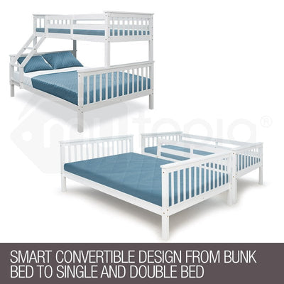 Kingston Slumber 2in1 Double Single Bunk Bed Kids Solid Timber Pine Beds Children Bedroom Furniture
