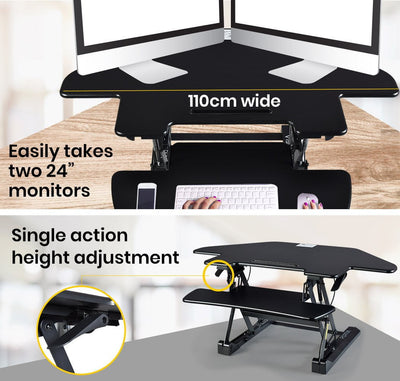 FORTIA Desk Riser Monitor Standing Stand For Corner Desk Adjustable Black