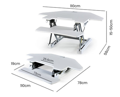 FORTIA Desk Riser Monitor Standing Stand For Corner Desk Adjustable White Silver