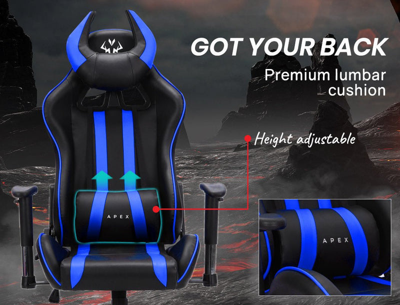 OVERDRIVE Diablo Reclining Gaming Chair Black & Blue Computer Lumbar Office Horns
