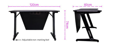 OVERDRIVE Gaming Desk 120cm PC Table Setup Computer Black Carbon Fiber Look