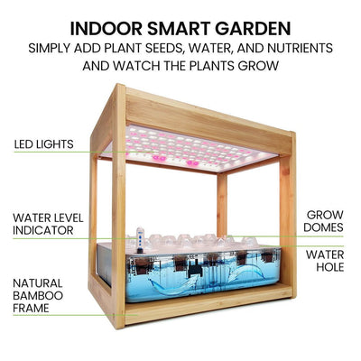 PLANTCRAFT 12 Pod Indoor Hydroponic Growing System with Bamboo Frame & LED Lights