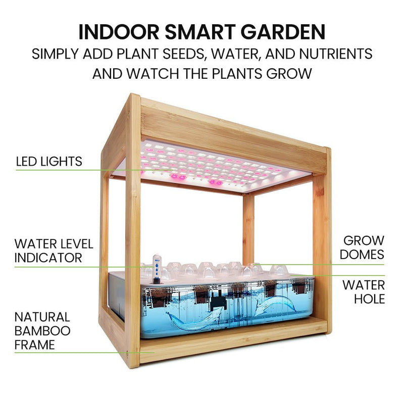 PLANTCRAFT 12 Pod Indoor Hydroponic Growing System with Bamboo Frame & LED Lights