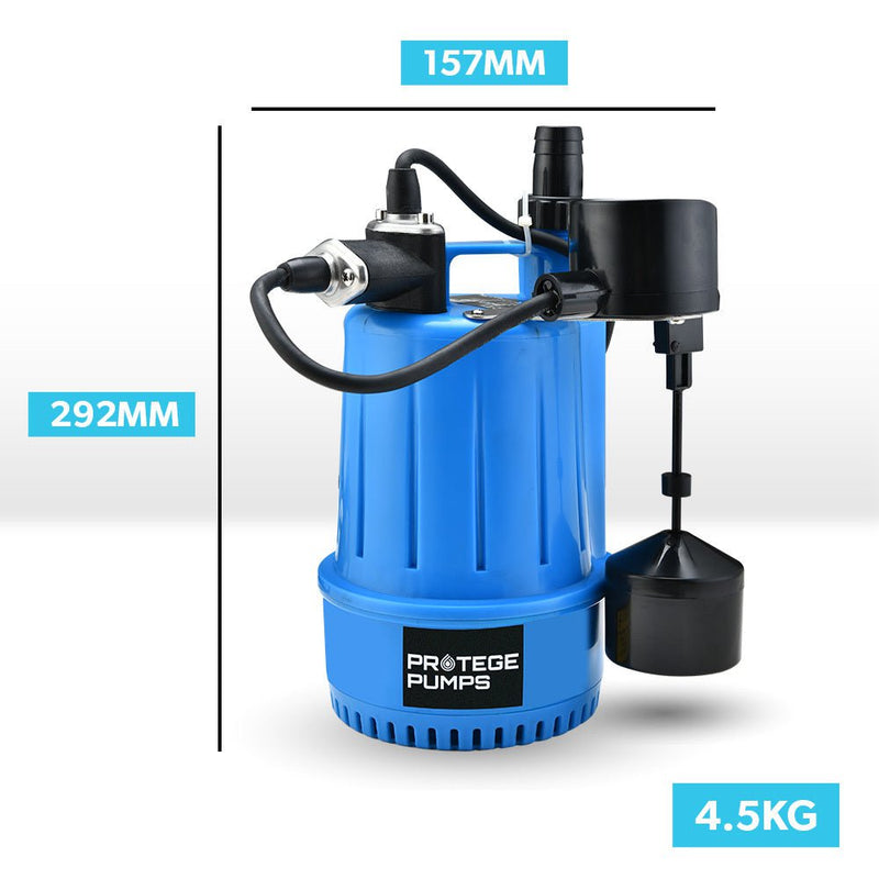 PROTEGE Tight Access Clean/Grey Water Submersible Sump Pump, Vertical Float Switch