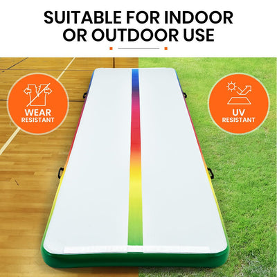 PROFLEX  300x100x10cm Inflatable Air Track Mat Tumbling Gymnastics, Multi-Coloured, with Electric Pump