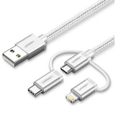 UGREEN USB-A To Micro USB++Type C (3 in 1) Cable (Silver, 1m) - 80825