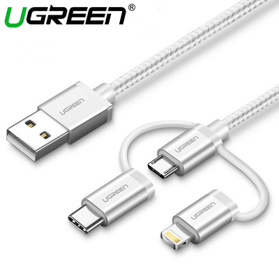 UGREEN USB-A To Micro USB++Type C (3 in 1) Cable (Silver, 1m) - 80825