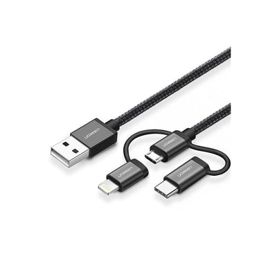 UGREEN USB-A To Micro USB++Type C (3 in 1) Cable (Black, 1m) - 80326