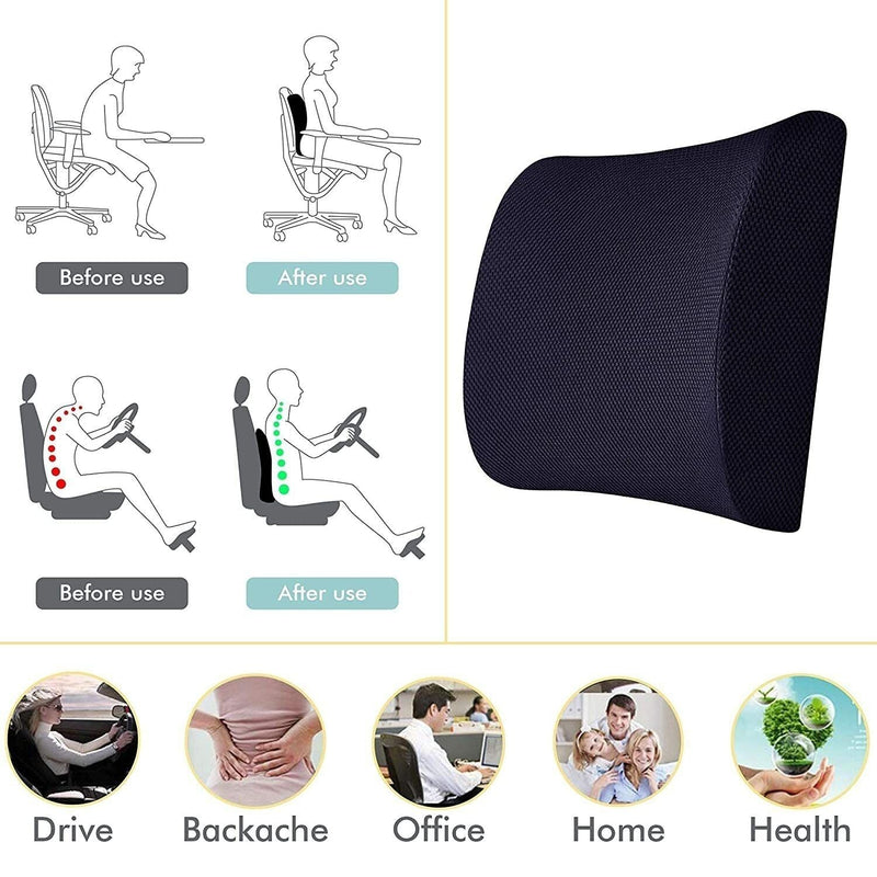 GOMINIMO Gel Infused Memory Foam Lumbar Back Support Pillow with 1 Adjustable Straps (Black) GO-LSP-100-KZY