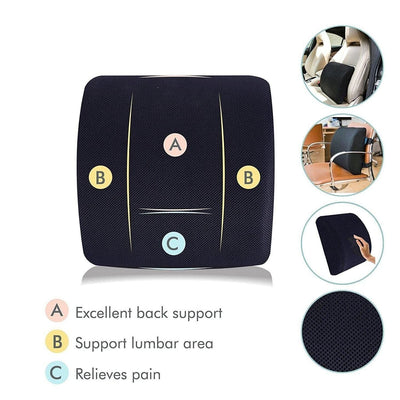 GOMINIMO Gel Infused Memory Foam Lumbar Back Support Pillow with 1 Adjustable Straps (Black) GO-LSP-100-KZY