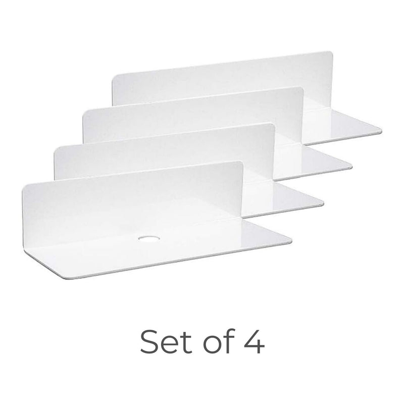 GOMINIMO Acrylic Floating Wall Shelf Set of 4 with Cable Clips (White) GO-FWS-101-SYD