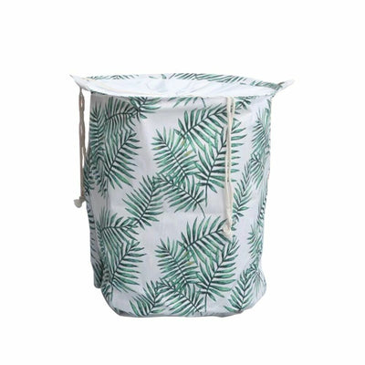 GOMINIMO Laundry Basket Round Foldable with Cover (Green Leaves) HM-LB-103-YX
