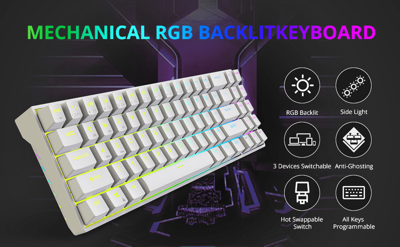 Royal Kludge RK71 RGB Dual Mode Hot Swappable Mechanical Keyboard White (Brown Switch)
