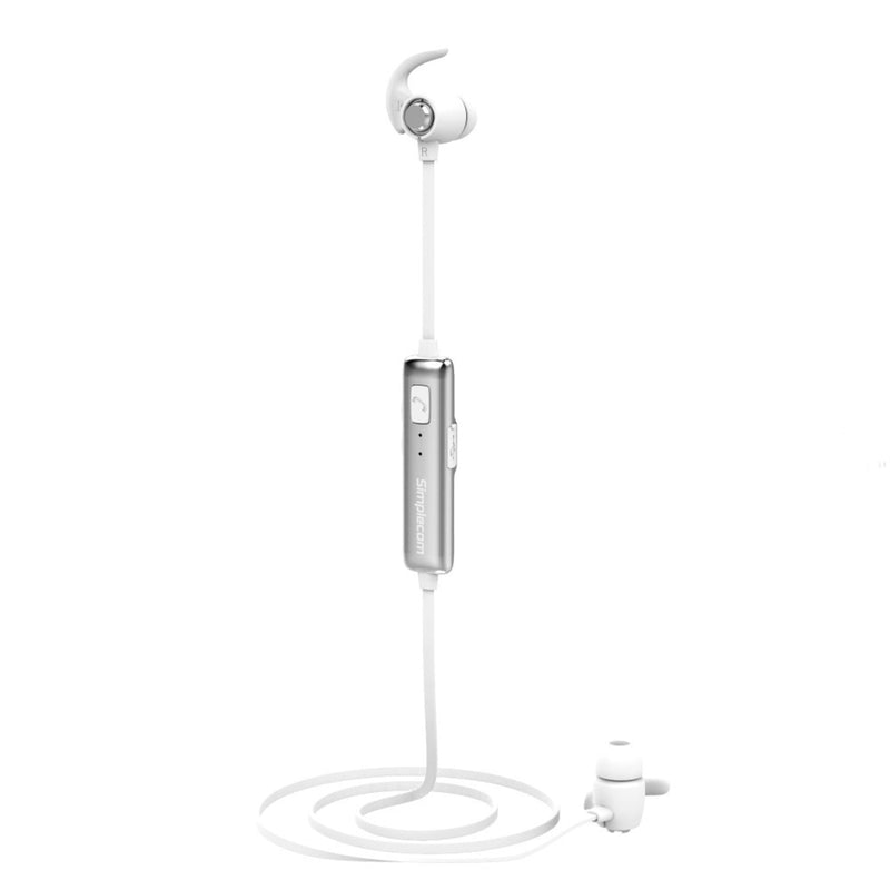 Simplecom BH310-WH Metal In-Ear Sports Bluetooth Stereo Headphones White