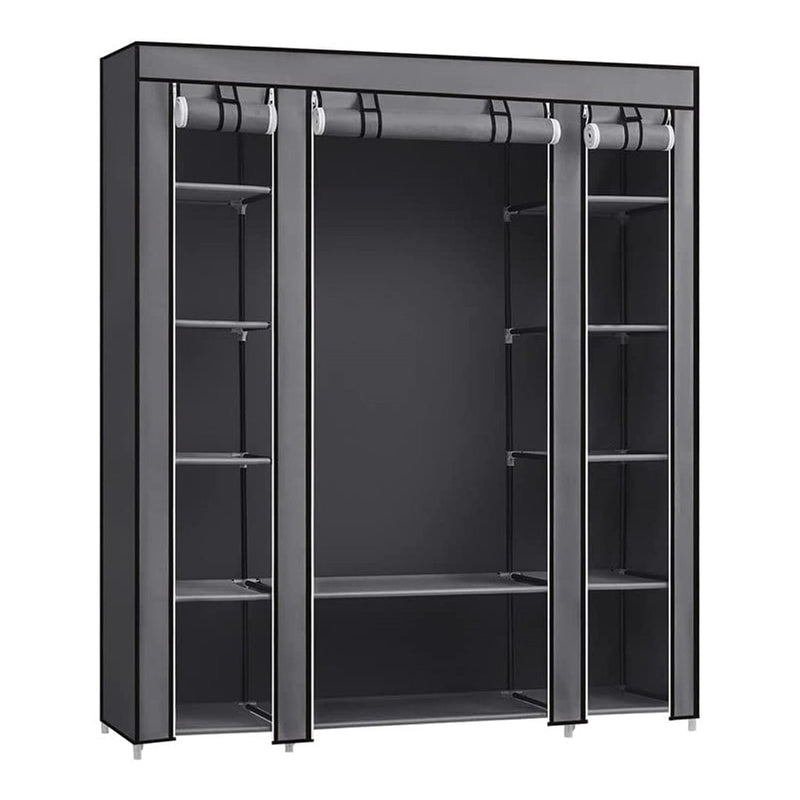 SONGMICS 150cm Portable Closet Organizer, Wardrobe with Shelves and Cover Gray