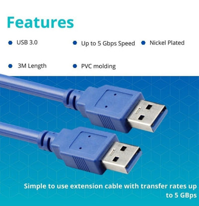 VCOM USB 3.0V AM/AM Extension Cable (Blue) - 3m - CU303-3.0