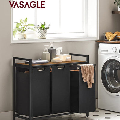VASAGLE Laundry Hamper with 3 Bags Rustic Brown and Black