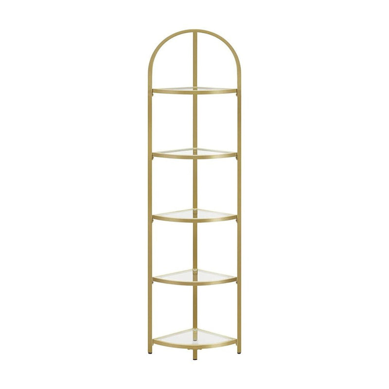 VASAGLE 5 Tier Corner Ladder Bookshelf Tempered Glass Modern Style Golden Color