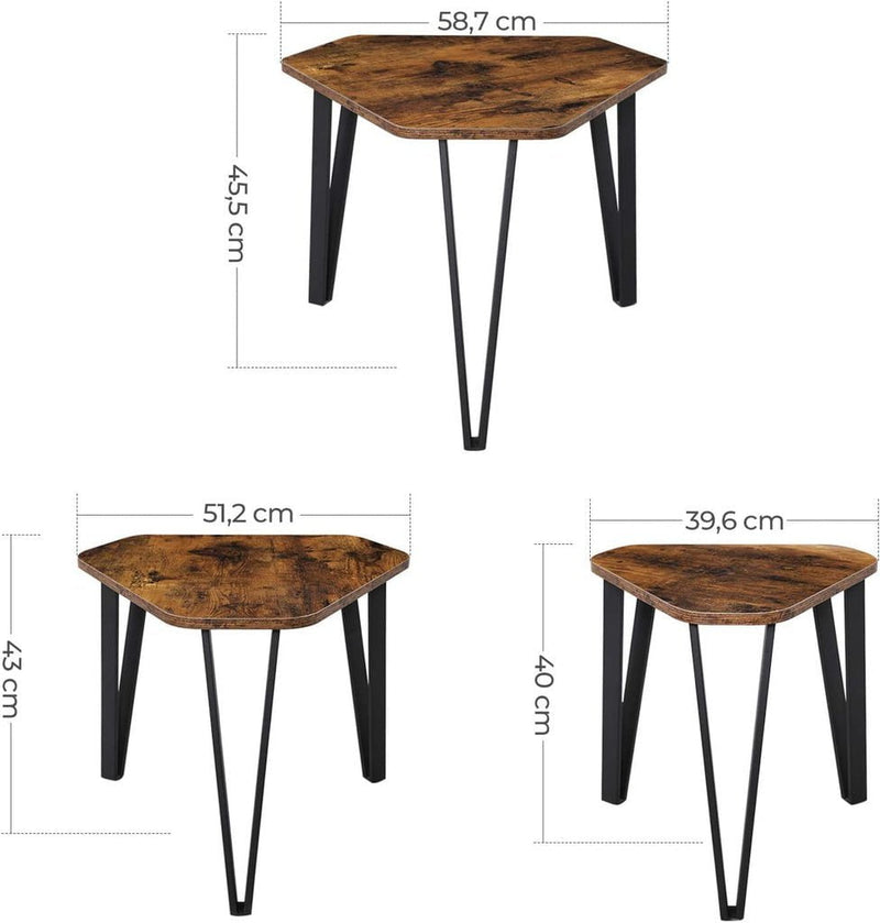 VASAGLE Nesting Coffee Table Set of 3 Rustic Brown and Black