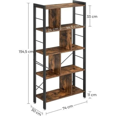 VASAGLE Bookshelf Rustic Brown and Black