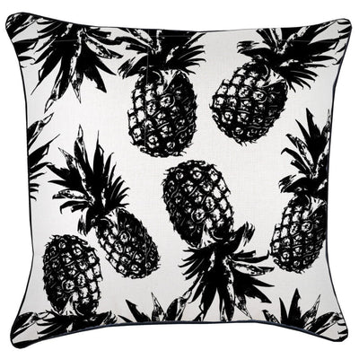 Cushion Cover-With Black Piping-Pineapples Black-60cm x 60cm